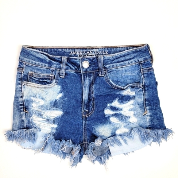 American Eagle Outfitters Pants - America Eagle Hi Rise Shortie Distressed Denim Shorts 4